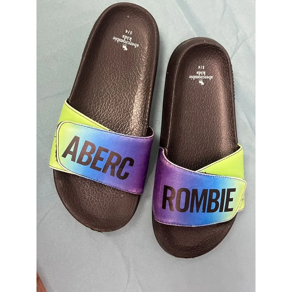 Abercrombie Kids sandals Youth size 3/4 spell out slides Rubber Colorful
